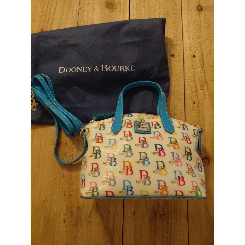VTG Dooney Bourke Purse Rainbow Logo Monogram Satchel Domed Shoulder Bag Y2K